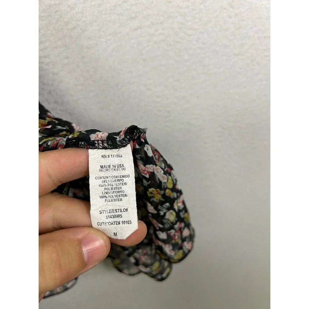 Cottagecore Lily White Womens Medium Black Floral Ruffle Chiffon‎ Mini Dress